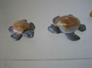 Sea Turtle Pair Hand Carved Stone From The Andes Of Peru Miniatures 2 - 3 "