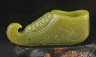 Old China Natural Green Jade Hand - Carved Statue Of Shoe