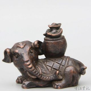 Collect China Red Copper Hand - Carved Lovely Elephant & Wealth Delicate Statue