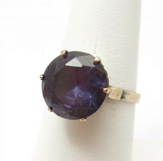 Vintage 14k Yellow Gold Color Change Sapphire 6 Prong Solitaire Ring Size 7