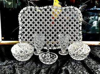 FABULOUS VINTAGE DIAMOND CUT CRYSTAL DRESSING TABLE SET BOHEMIA C 1960 ' S 2