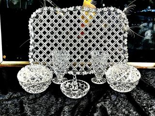 FABULOUS VINTAGE DIAMOND CUT CRYSTAL DRESSING TABLE SET BOHEMIA C 1960 ' S 3