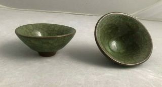 Set Of 2 Chinese Ice Crackling Glaze Ceramic Teacups Chawans