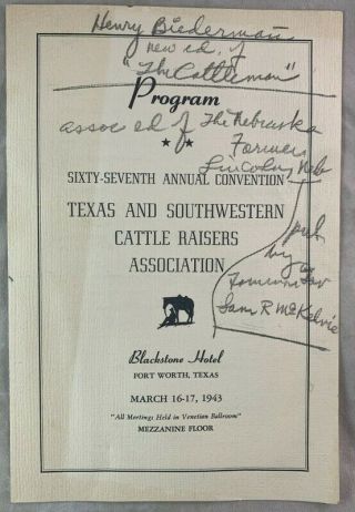 1943 Texas And Southwestern Cattle Raisers Association Program Fort Worth Hotel