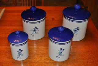 Disney Mickey Mouse Ceramic Canister Set Of 4 Blue No Chips Or Cracks Vg Cond.