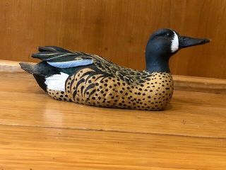 Blue Winged Teal Drake Duck Decoy Hand Painted With Signature Collectible
