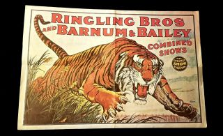 Vintage Ringling Bros And Barnum & Bailey Combined Shows Litho Tiger Poster