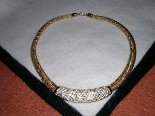 026d Vintage Christian Dior Gold Tone Crystal Rhinestone Pave Choker Necklace