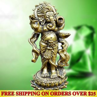Brass God Lord Ganesha Thai Hindu Amulet Powerful Lucky Magic Wealth Talisman