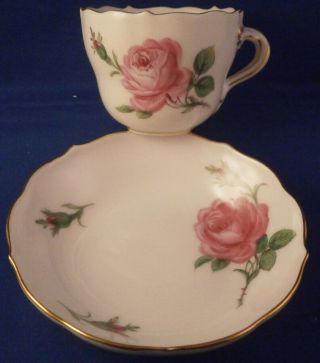 Vintage 20thc Meissen Porcelain Pink Rose Cup & Saucer Porzellan Tasse German