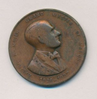 1926 - 1927 Meier " Grand Master Mason " Grand Lodge,  Wa Pictorial Token Medal Coin