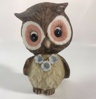 1975 George Good Porcelain Owl Figurine - By Josef Blue Flowers