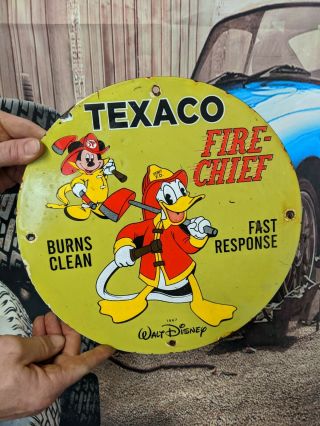Old Vintage 1967 Texaco Firechief Gasoline Porcelain Gas Oil Sign Station Mickey