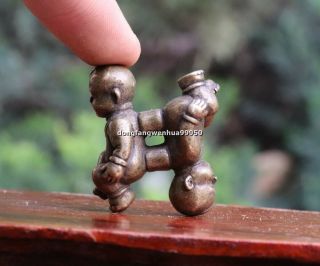 3 Cm China Copper Bronze Two Tongzi Child Boy Play Games Lucky Statue