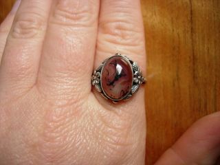 Vintage Bernard Instone Arts & Crafts Silver Ring with Moss Agate,  Sterling 2