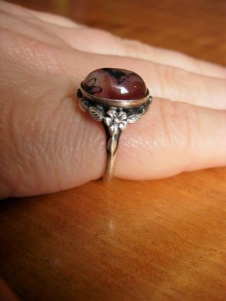 Vintage Bernard Instone Arts & Crafts Silver Ring with Moss Agate,  Sterling 3