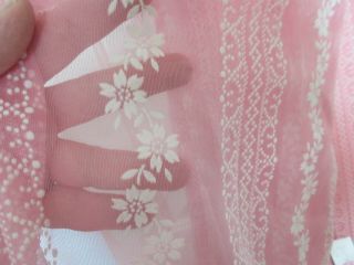 Vintage Sheer Pink With Flocked White Floral And Dot Stripes Pattern 38 " By 72 "