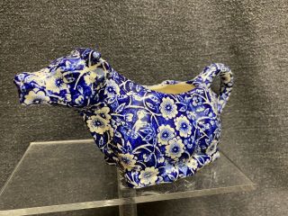 Royal Crownford Staffordshire England Ironstone Cow Creamer Blue Calico Pattern