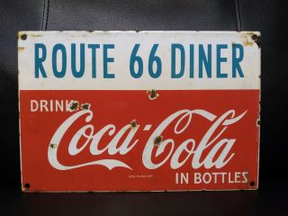 Vintage Orig Route Us 66 Diner Drink Coca - Cola In Bottles Porcelain Metal Sign
