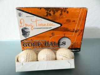 Three Vintage Doug Turnesa Championship Golf Balls W/  Box