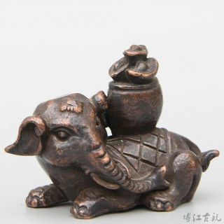 Collect China Red Copper Hand - Carved Lovely Elephant & Wealth Decorate Statue 2