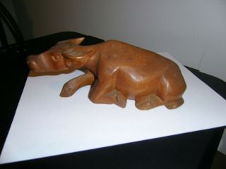 Vintage Wooden Carved Water Buffalo Sculpture Figurine 3 " Tall And 6 " Long