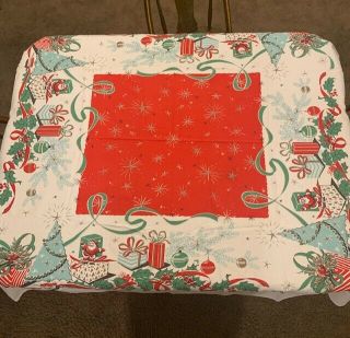 Vintage Tablecloth Christmas Gift Box.  Stains And Fading