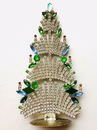 Rhinestone Christmas Tree Stand Czech Vintage Estate Jewellery Art Nouveau Deco