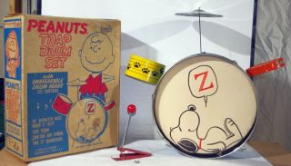 Vintage J Chein Peanuts Trap Drum Set Childs Toy 60’s 1969