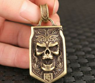 Cool Chinese Brass Hand Casting Skull Statue Figure Collectable Pendant Netsuke
