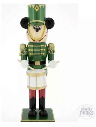 Disney Parks Mickey Mouse Toy Soldier Drummer Green Wood Holiday Nutcracker 14”
