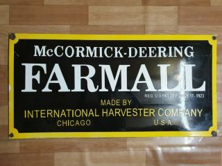 Mccormick Deering Farmall Vintage Porcelain Enamel Sign 24 X 12 Inches