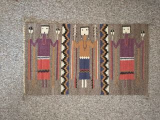 Vintage Native American Navajo Indian 3 Faced Yei Rug Great Colors