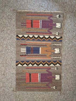 Vintage Native American Navajo Indian 3 Faced YEI Rug Great Colors 3
