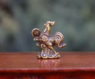 4 Cm China Pure Copper Bronze Zodiac Year Chicken Rooster Cock Animal Statue