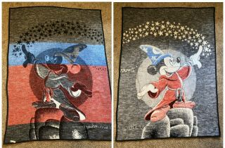 Vtg Biederlack Fantasia Disney Mickey Mouse Sorcerer Blanket Reversible 72”x 55”