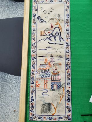Antique Chinese Embroidery 19th Century Silk 28 X 9 Inches