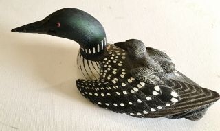 Vintage Loon & Chick Duck Decoy Hand Crafted by Heritage Decoys J.  B.  Garton - EX 2