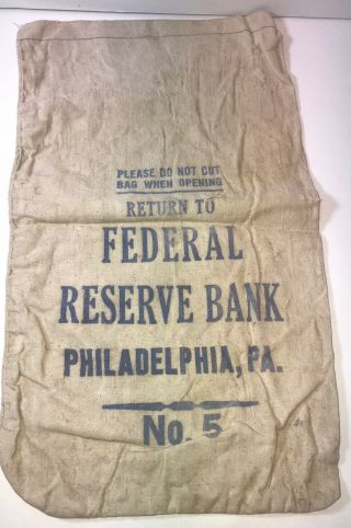 Philadelphia Federal Reserve Canvas Bank Check Bag No.  5 Money Coin