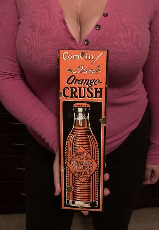 Vintage Orange Crush Porcelain Door Advertising Sign Drink Soda Pop