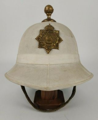 Vintage British Royal Marines Rm Officer Pith Helmet Kings Crown Plate Badge