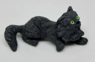 Vintage 1 3/4 " Hand Painted Dark Grey Pewter Persian Cat With Green Eyes