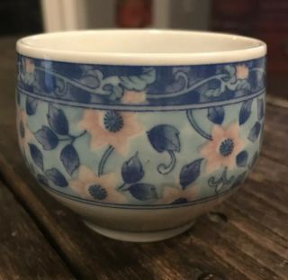 Japanese Porcelain Teacup Vtg Floral Pink Blue Flowers Single Cup Tea Sake Fh2
