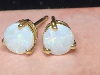 Vintage Estate 14k Yellow Gold Natural Opal Earrings Childs Stud Gemstone