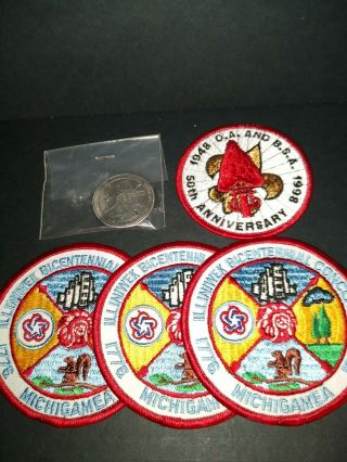 3 Michigamea Lodge 110 Er1976 Patches,  1 Bolo And Another Patch