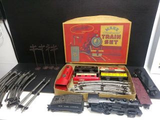 Vintage Marx Mechanical Train Set,  Extra Engine,  Cars,  Tracks