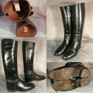 Long Leather Riding Boots Vintage English Hunting Black Gentleman 