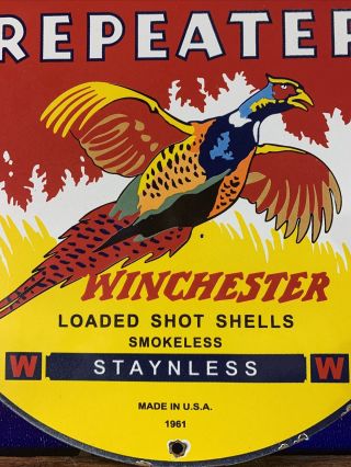 1961 VINTAGE  WINCHESTER  (REPEATER) PORCELAIN GAS & OIL SIGN 12 INCH 2