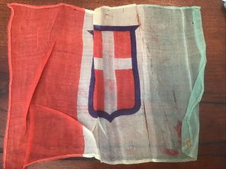Vintage 9 - 1/2” X 6 - 3/4” Silk Flag Of The Kingdom Of Italy 1848 - 1946