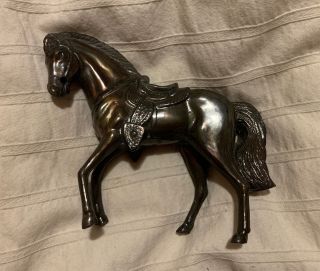 Vintage Bronze - Pot - Metal Horse With Saddle Figure Reins Japan